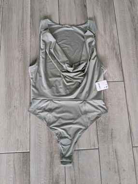 NWT Free People Grey Green Bodysuit with Draped Neckline